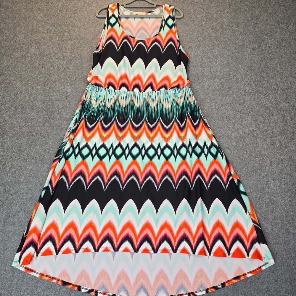 Jonathan Martin A-Line Dress Women's XL Multicolor Geometric Print Sleeveless